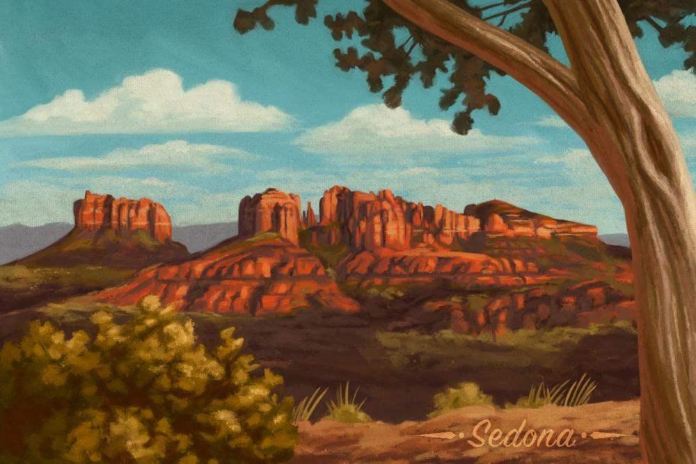 Sedona, Arizona, Canyon with Clouds Oil Painting art prints, metal