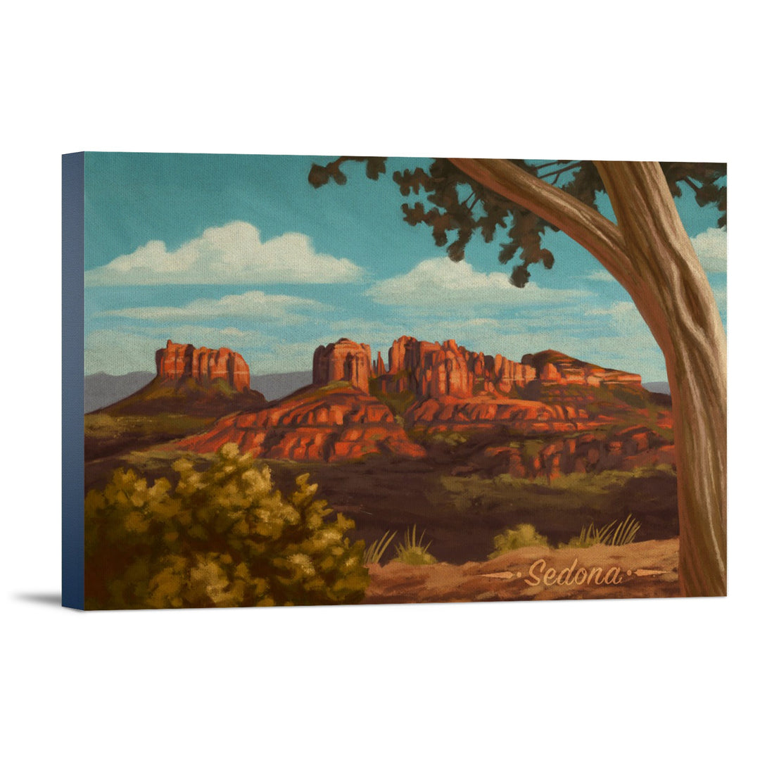 Sedona, Arizona, Canyon with Clouds Oil Painting, Lantern Press Artwork, Stretched Canvas Canvas Lantern Press 12x18 Stretched Canvas 