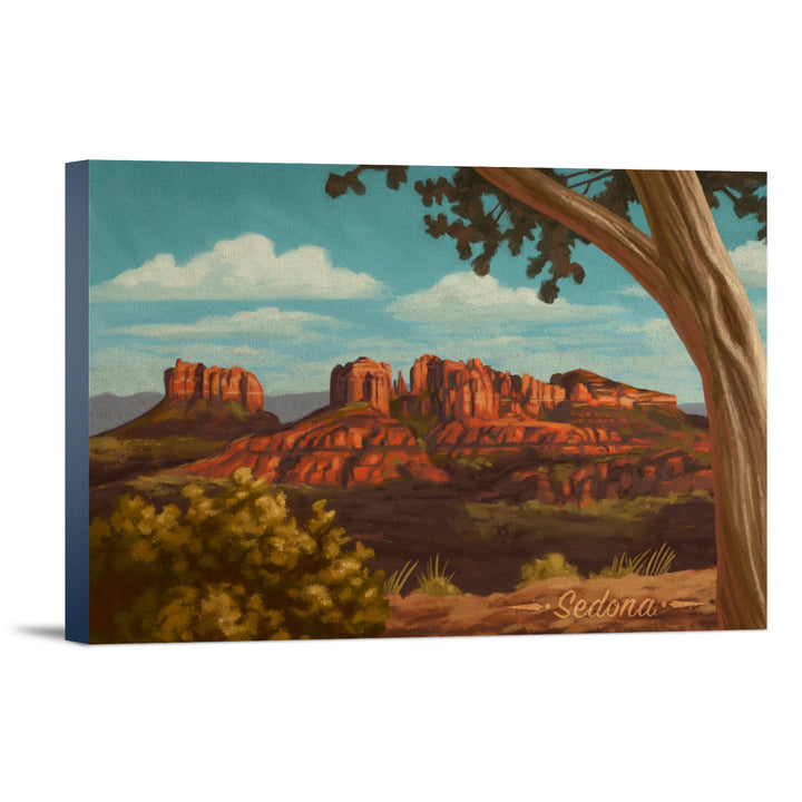 Sedona, Arizona, Canyon with Clouds Oil Painting, Lantern Press Artwork, Stretched Canvas Canvas Lantern Press 16x24 Stretched Canvas 