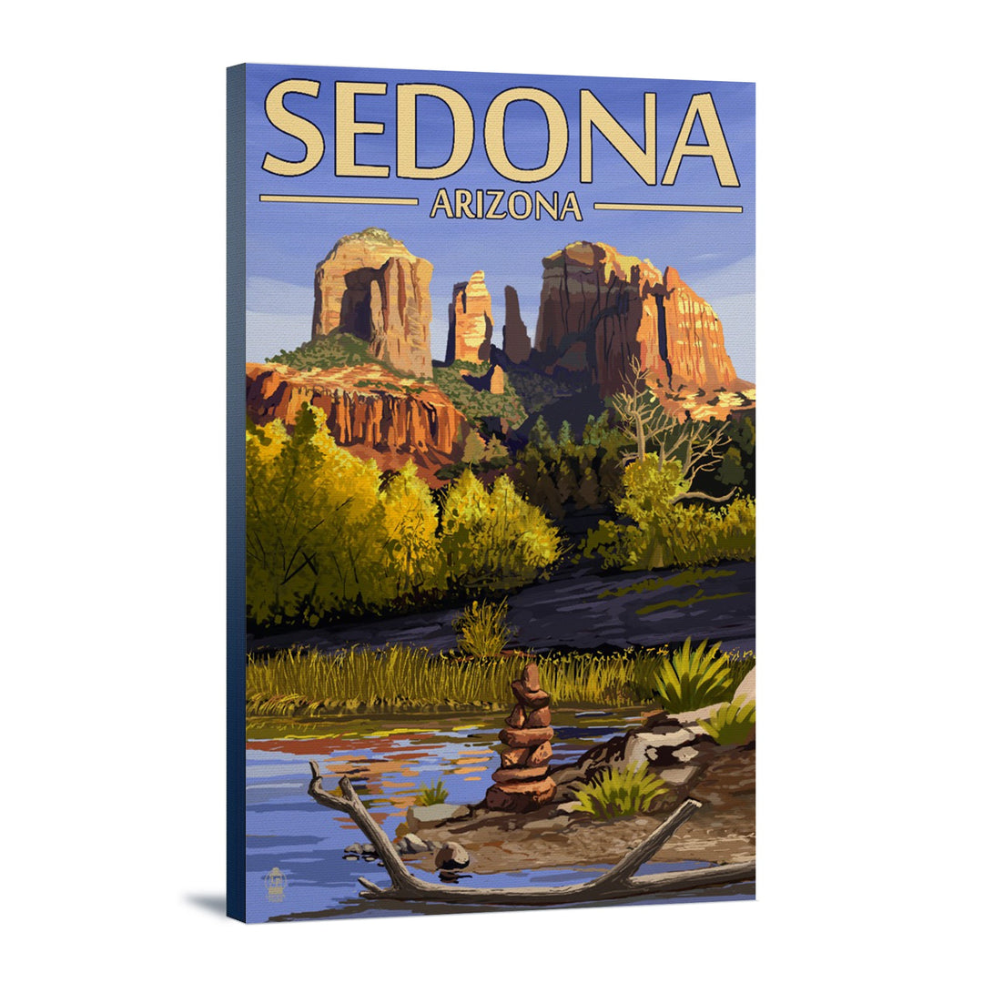 Sedona, Arizona, Cathedral Rock & Cairn, Lantern Press Artwork, Stretched Canvas Canvas Lantern Press 12x18 Stretched Canvas 