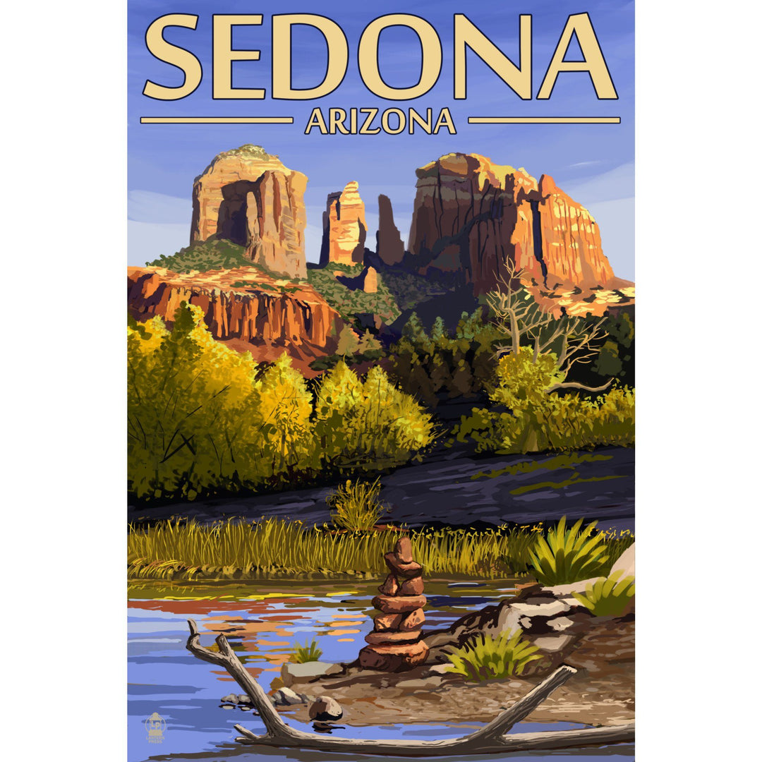Sedona, Arizona, Cathedral Rock & Cairn, Lantern Press Artwork, Stretched Canvas Canvas Lantern Press 