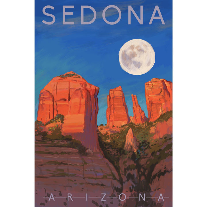 Sedona, Arizona, Cathedral Rock, Moon, Oil Painting, Lantern Press Artwork, Stretched Canvas Canvas Lantern Press 