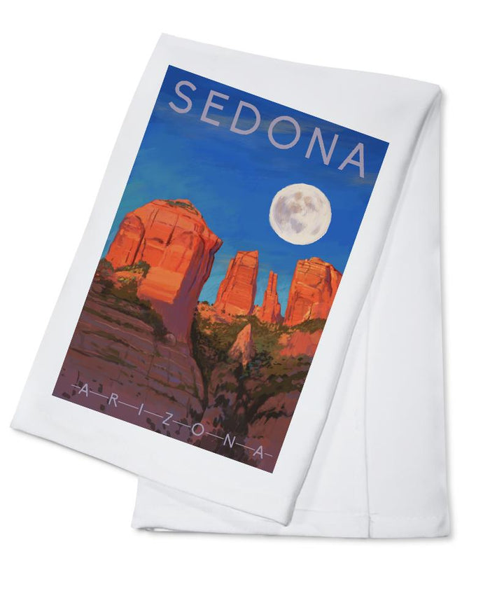 Sedona, Arizona, Cathedral Rock, Moon, Oil Painting, Lantern Press Artwork, Towels and Aprons Kitchen Lantern Press Cotton Towel 