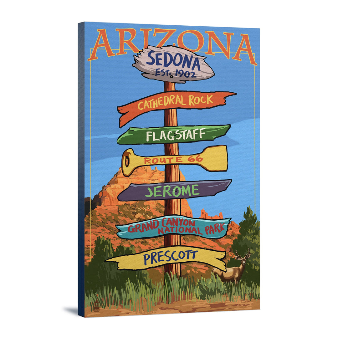 Sedona, Arizona, Destination Signpost, Lantern Press Poster, Stretched Canvas Canvas Lantern Press 12x18 Stretched Canvas 