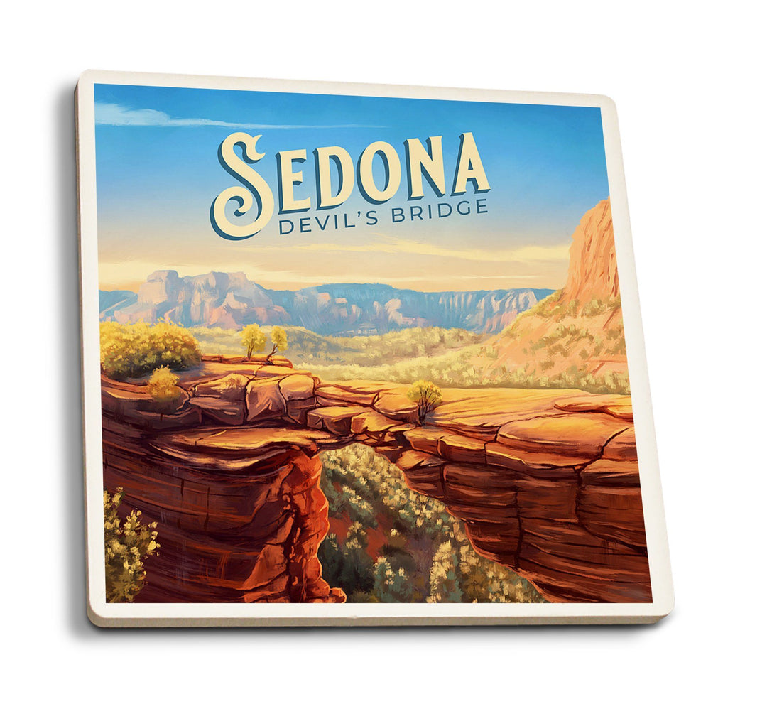 Sedona, Arizona, Devil's Bridge, Oil Painting, Lantern Press Artwork, Coaster Set Coasters Lantern Press 