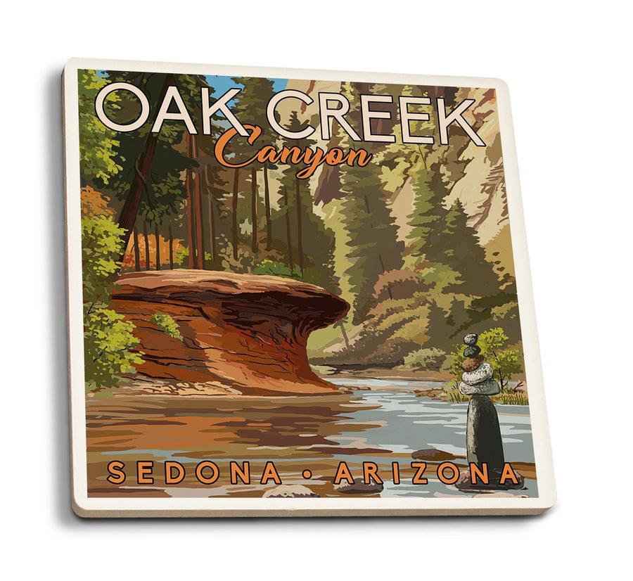 Sedona, Arizona, Oak Creek Canyon, River Rocks, Lantern Press Artwork, Coaster Set Coasters Lantern Press 