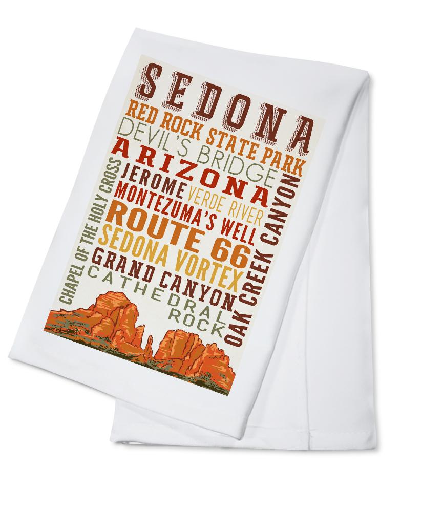 Sedona, Arizona, Typography, Lantern Press Artwork, Towels and Aprons Kitchen Lantern Press Cotton Towel 