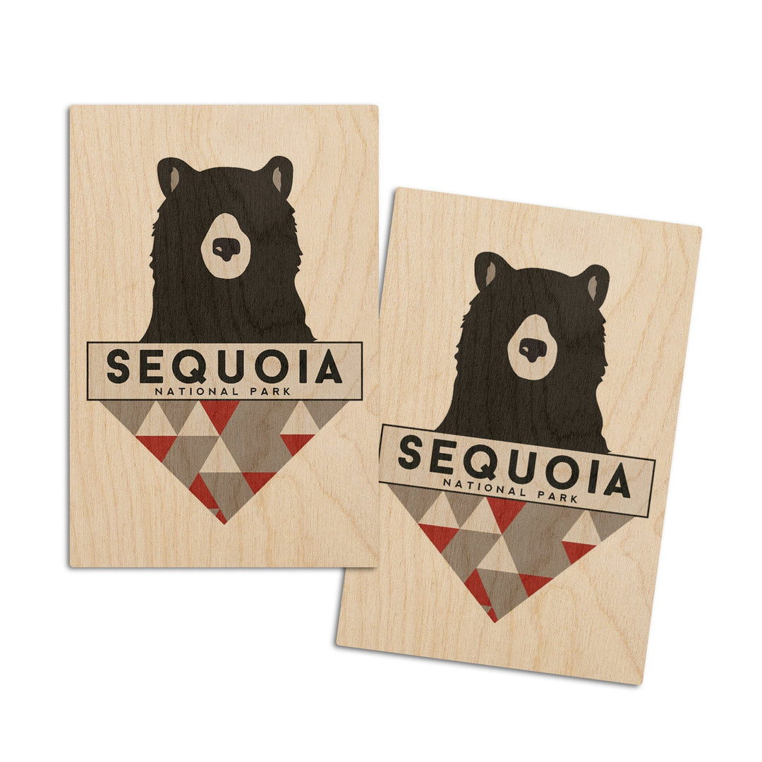 Sequoia National Park, Bear & Triangles, Contour, Lantern Press Artwork, Wood Signs and Postcards Wood Lantern Press 4x6 Wood Postcard Set 