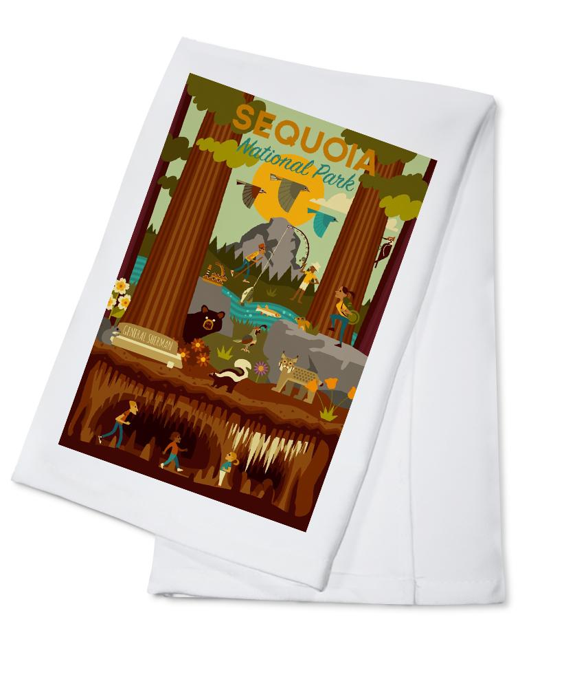 Sequoia National Park, California, Geometric National Park Series, Lantern Press Artwork, Towels and Aprons Kitchen Lantern Press Cotton Towel 
