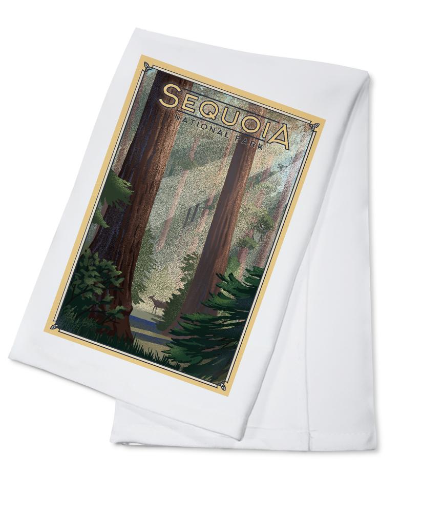 Sequoia National Park, California, Lithograph, Lantern Press Artwork, Towels and Aprons Kitchen Lantern Press Cotton Towel 