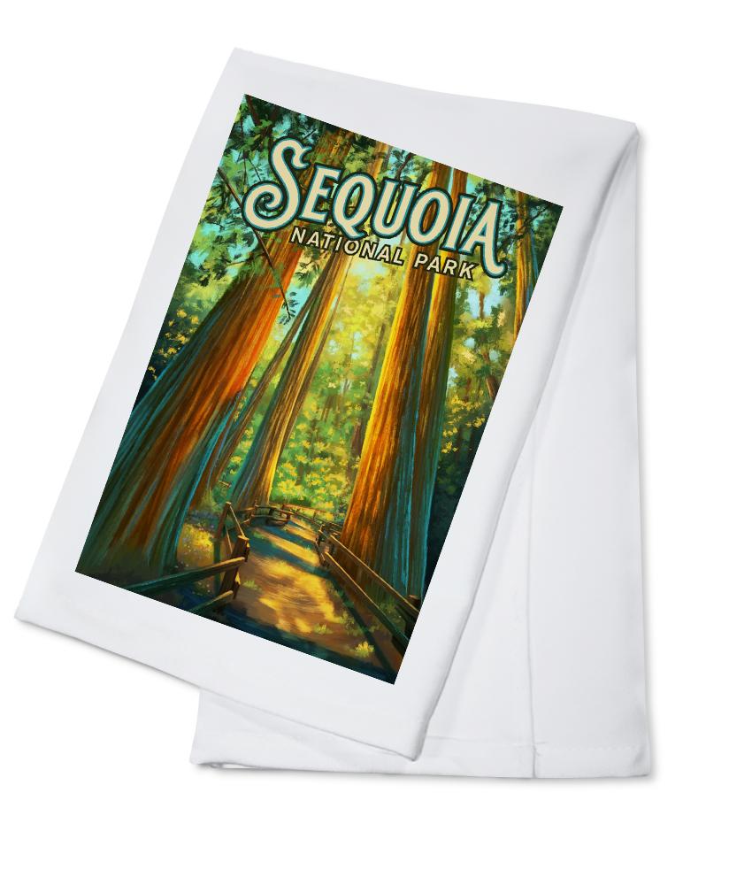 Sequoia National Park, California, Oil Painting, Lantern Press Artwork, Towels and Aprons Kitchen Lantern Press Cotton Towel 