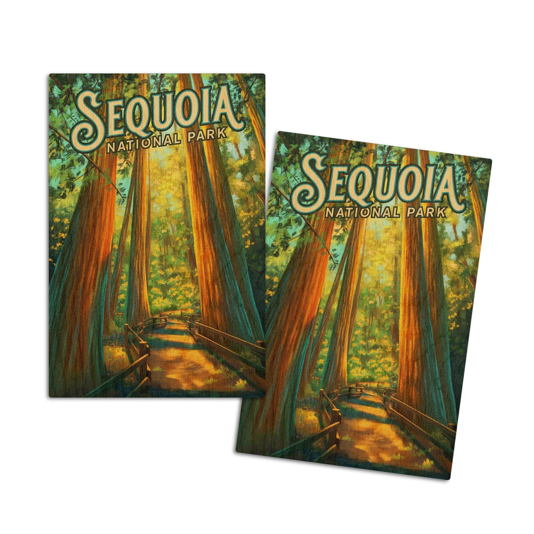 Sequoia National Park, California, Oil Painting, Lantern Press Artwork, Wood Signs and Postcards Wood Lantern Press 4x6 Wood Postcard Set 