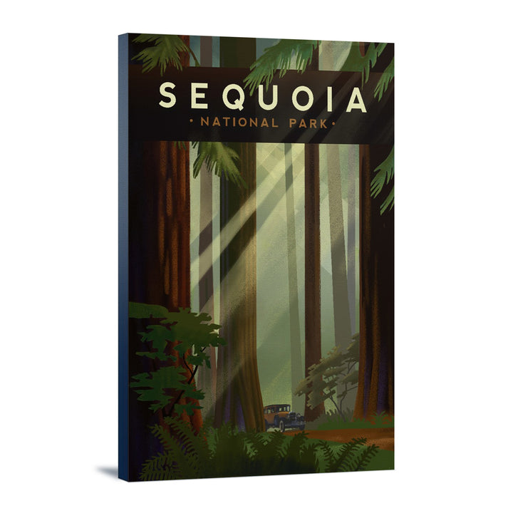 Sequoia National Park, California, Redwood Forest, Geometric Lithograph, Lantern Press Artwork, Stretched Canvas Canvas Lantern Press 12x18 Stretched Canvas 
