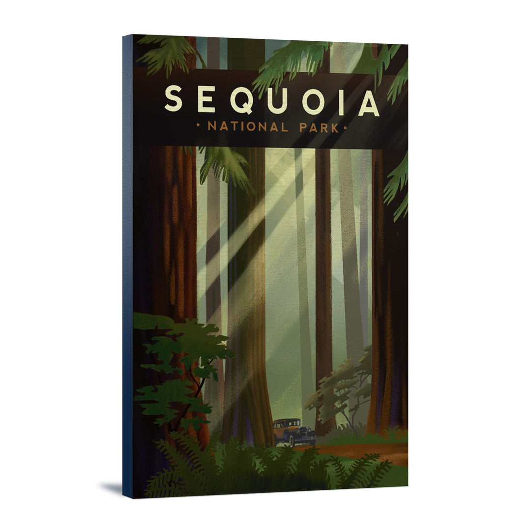 Sequoia National Park, California, Redwood Forest, Geometric Lithograph, Lantern Press Artwork, Stretched Canvas Canvas Lantern Press 16x24 Stretched Canvas 