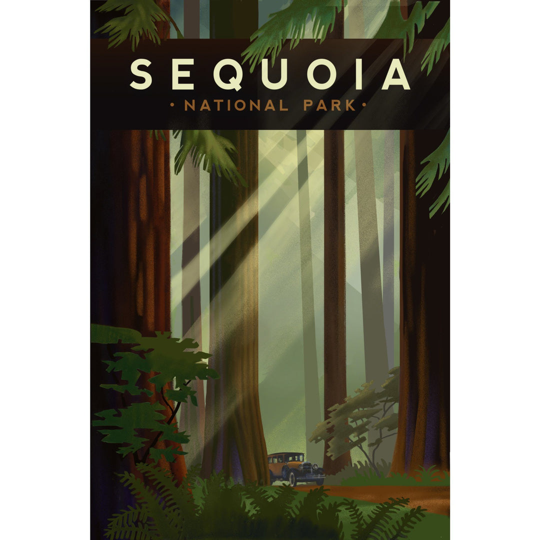 Sequoia National Park, California, Redwood Forest, Geometric Lithograph, Lantern Press Artwork, Stretched Canvas Canvas Lantern Press 