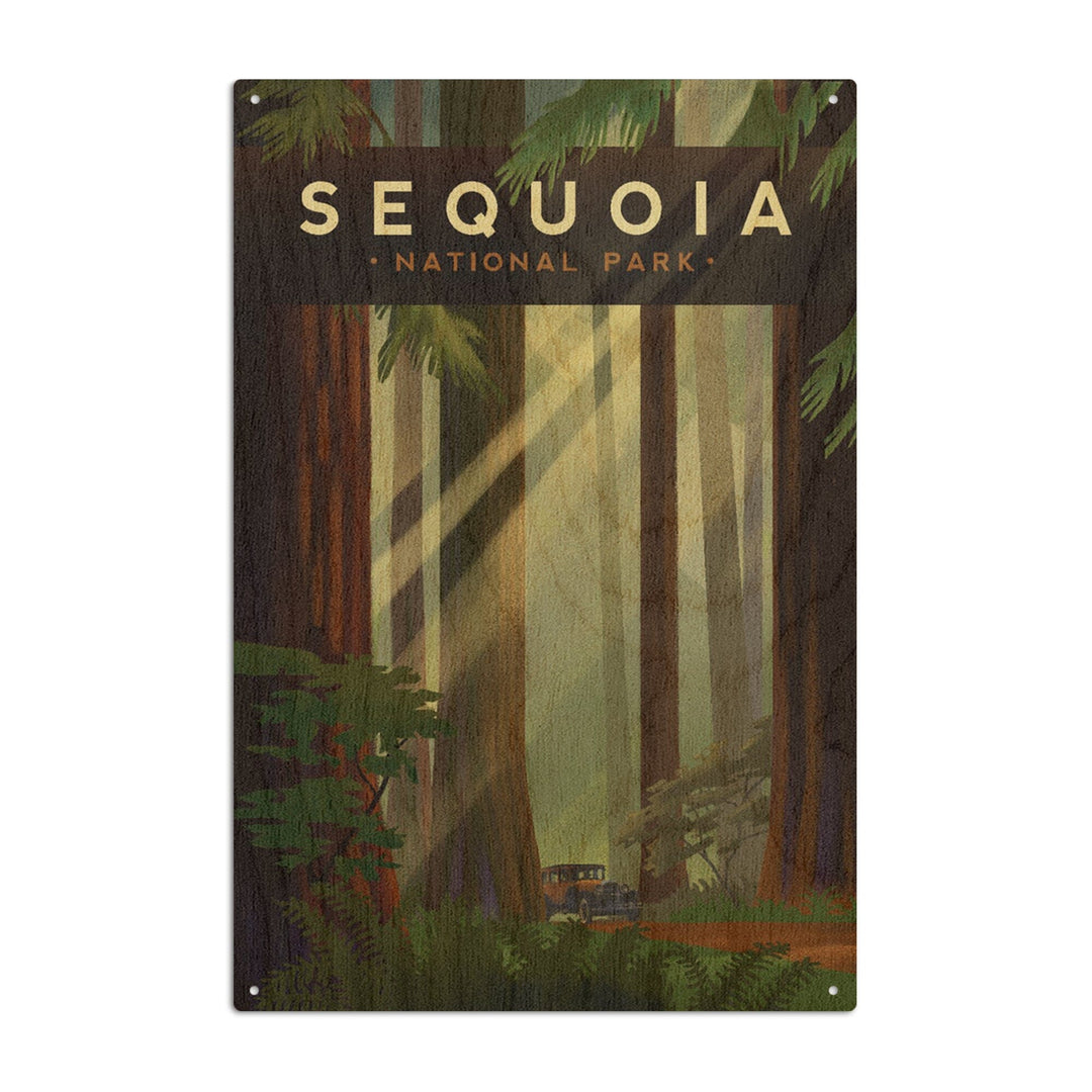 Sequoia National Park, California, Redwood Forest, Geometric Lithograph, Lantern Press Artwork, Wood Signs and Postcards Wood Lantern Press 10 x 15 Wood Sign 