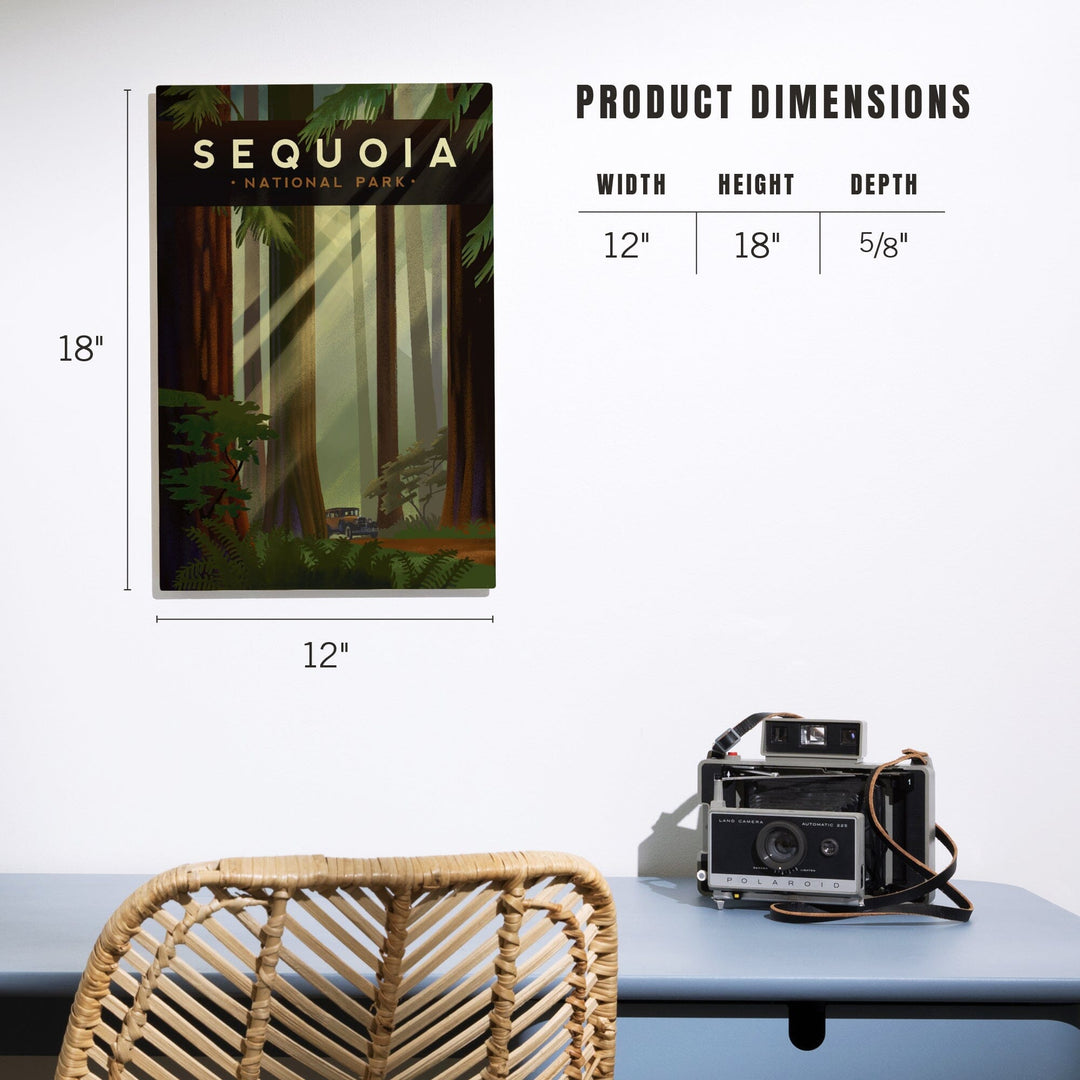 Sequoia National Park, California, Redwood Forest, Geometric Lithograph, Lantern Press Artwork, Wood Signs and Postcards Wood Lantern Press 
