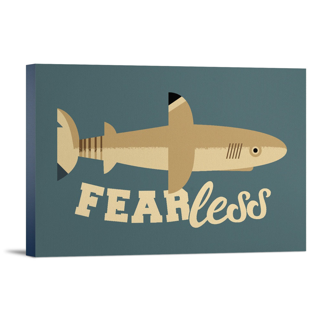 Shark, Geometric, Fearless, Lantern Press Artwork, Stretched Canvas Canvas Lantern Press 12x18 Stretched Canvas 