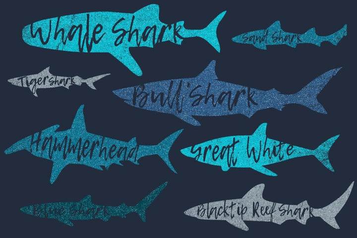 Sharks Pattern, Shark Names, Navy Background, Lantern Press Artwork, Art Prints and Metal Signs Art Lantern Press 12 x 18 Art Print 