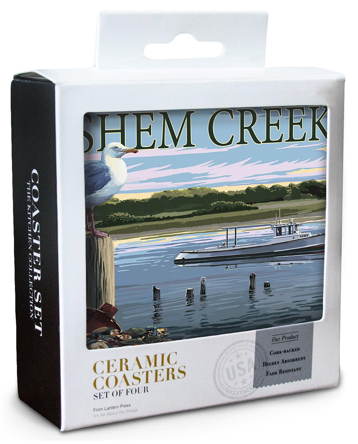 Shem Creek, South Carolina, Blue Crab & Oysters on Dock, Lantern Press Artwork, Coaster Set Coasters Lantern Press 