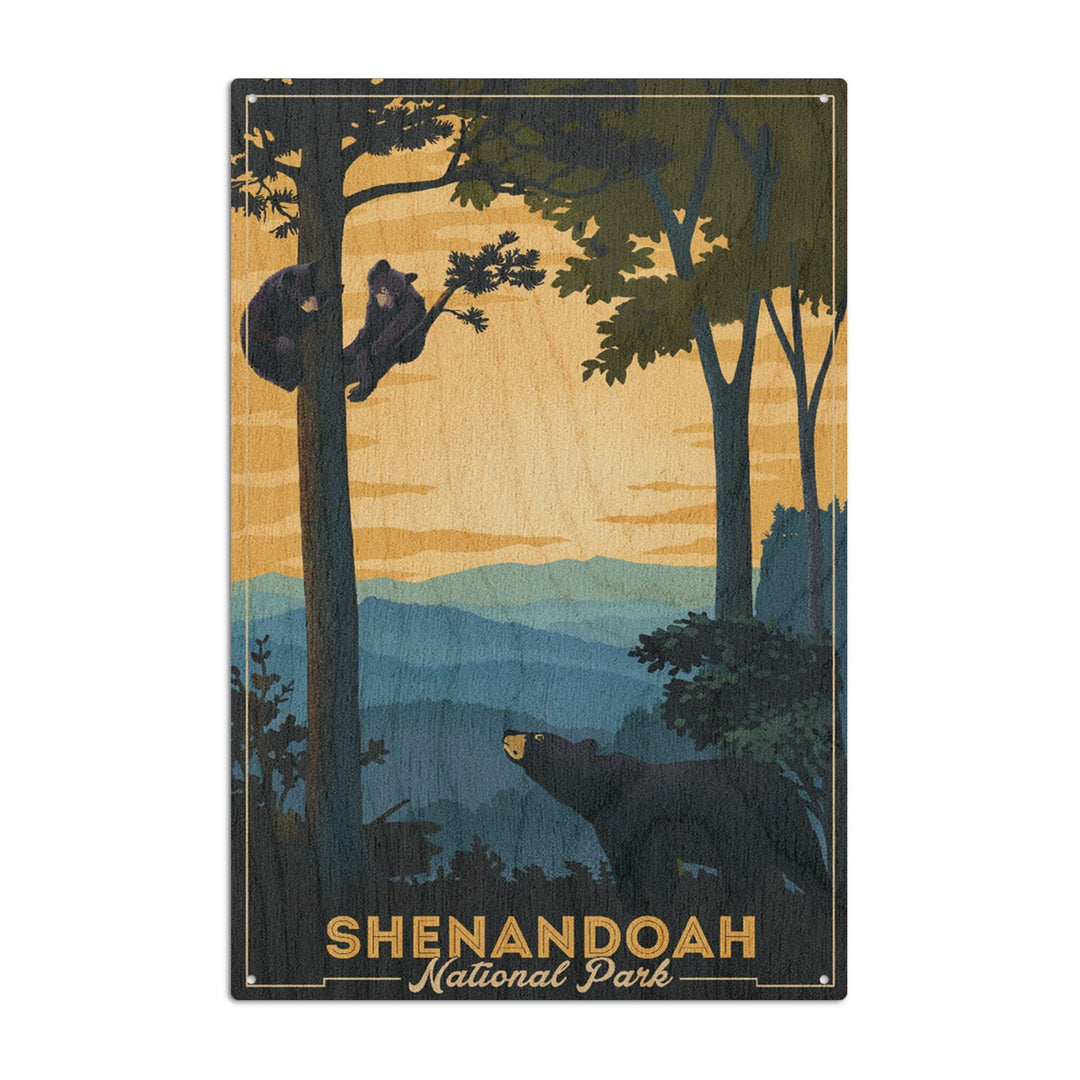 Shenandoah National Park, Black Bears, Lithograph, Lantern Press Artwork, Wood Signs and Postcards Wood Lantern Press 10 x 15 Wood Sign 