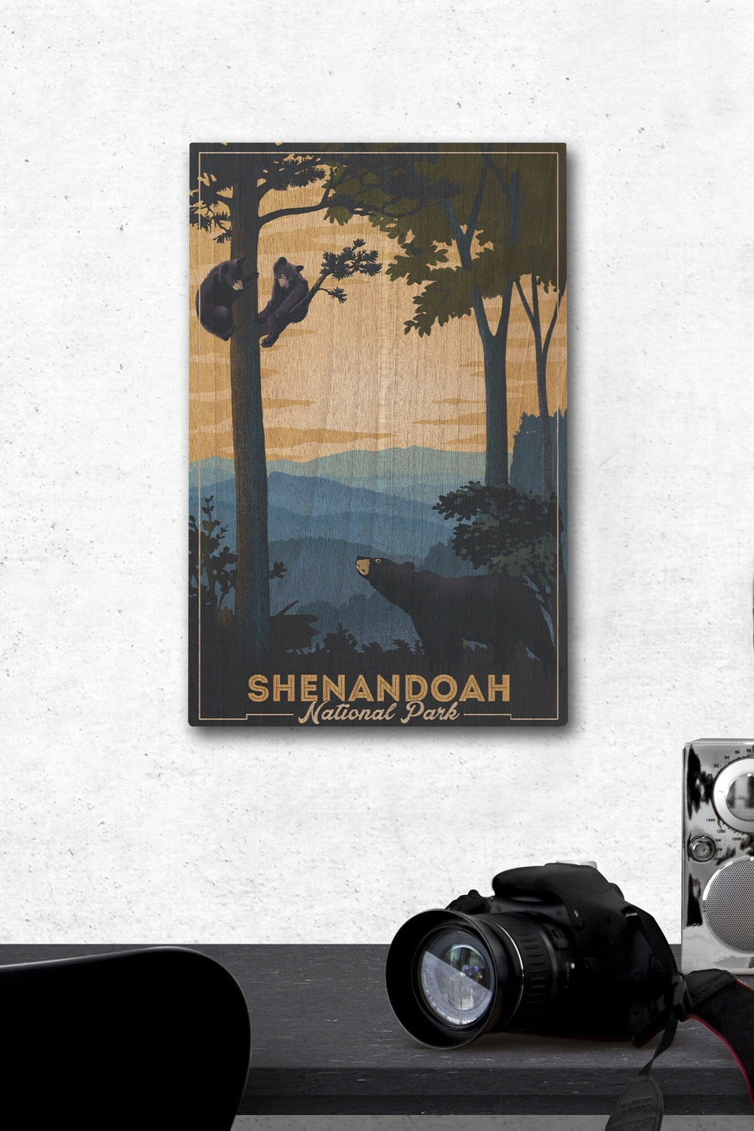 Shenandoah National Park, Black Bears, Lithograph, Lantern Press Artwork, Wood Signs and Postcards Wood Lantern Press 12 x 18 Wood Gallery Print 
