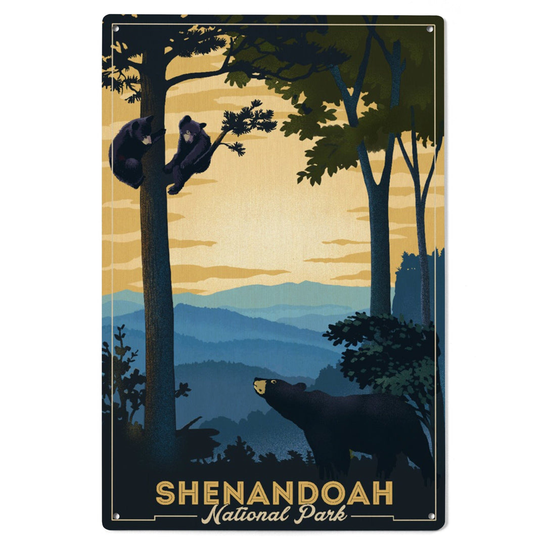 Shenandoah National Park, Black Bears, Lithograph, Lantern Press Artwork, Wood Signs and Postcards Wood Lantern Press 