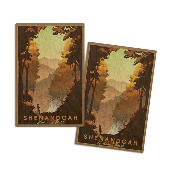 Shenandoah National Park, Falls, Lithograph, Lantern Press Artwork, Wood Signs and Postcards Wood Lantern Press 4x6 Wood Postcard Set 