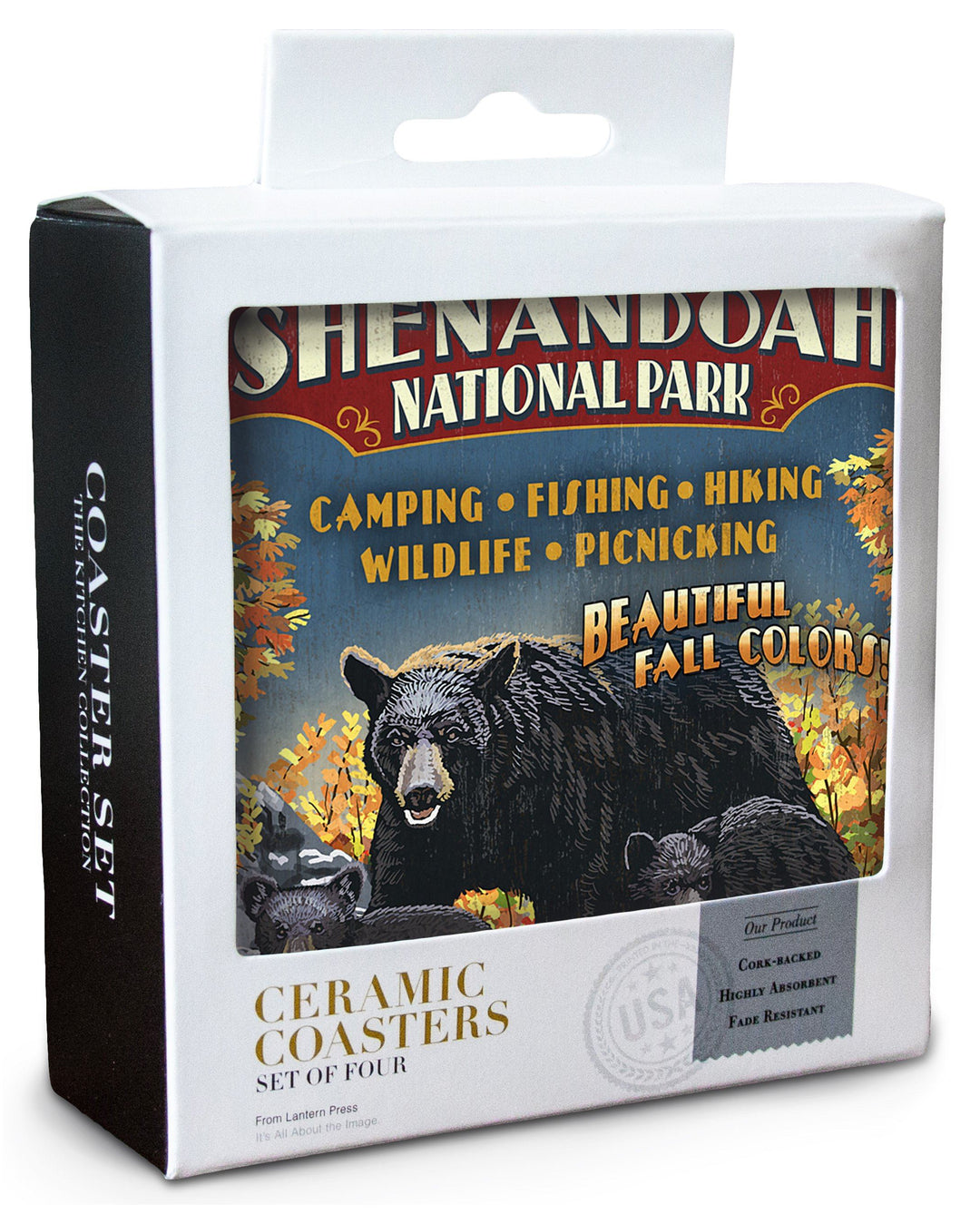 Shenandoah National Park, Virginia, Bear & Cubs Vintage Sign, Lantern Press Artwork, Coaster Set Coasters Lantern Press 