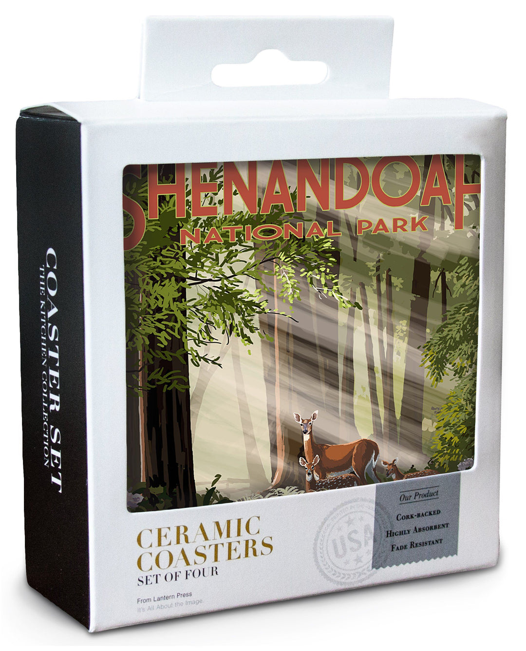 Shenandoah National Park, Virginia, Deer & Fawns, Lantern Press Artwork, Coaster Set Coasters Lantern Press 