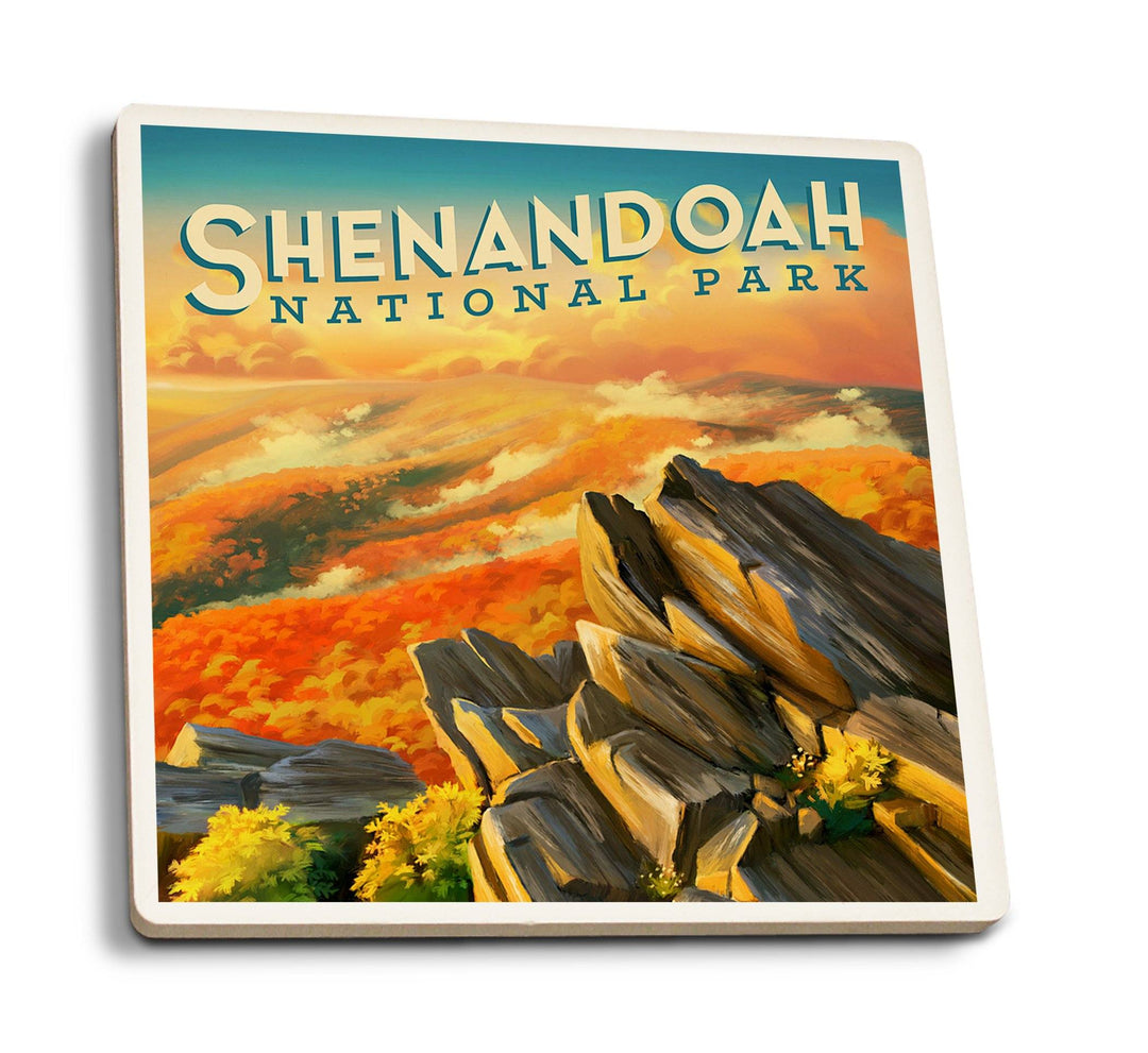 Shenandoah National Park, Virginia, Oil Painting, Lantern Press Artwork, Coaster Set Coasters Lantern Press 