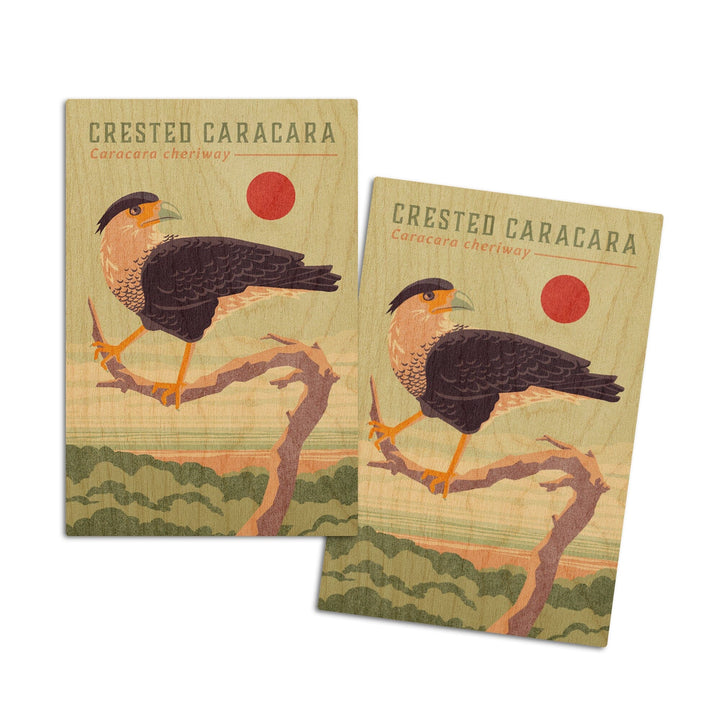 Shorebirds at Sunset Collection, Crested Caracara, Bird, Wood Signs and Postcards Wood Lantern Press 4x6 Wood Postcard Set 