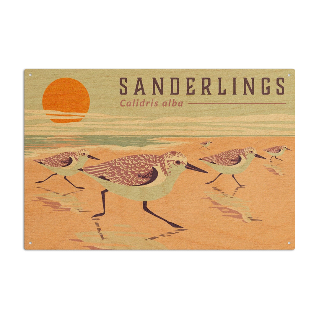 Shorebirds at Sunset Collection, Sanderlings, Birds, Wood Signs and Postcards Wood Lantern Press 6x9 Wood Sign 