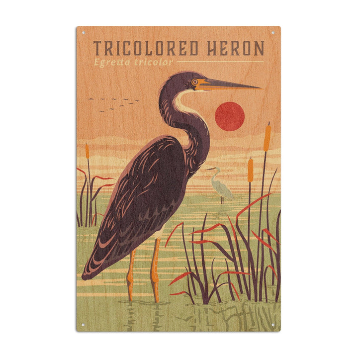 Shorebirds at Sunset Collection, Tricolored Heron, Bird, Wood Signs and Postcards Wood Lantern Press 10 x 15 Wood Sign 