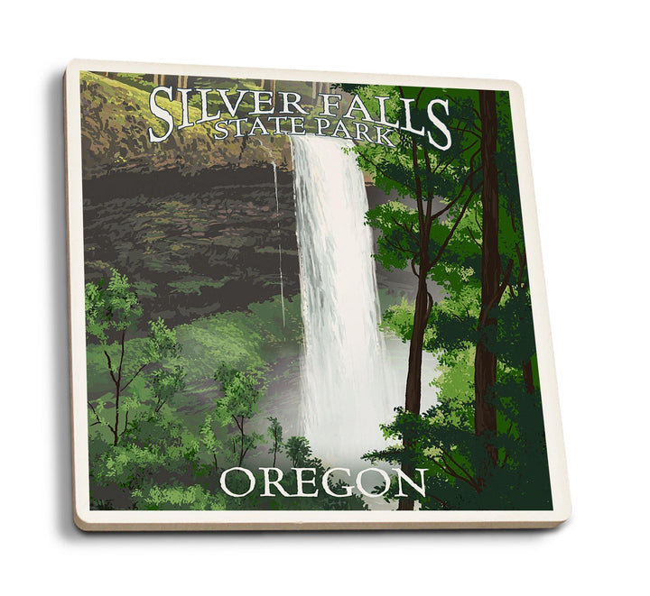 Silver Falls State Park, Oregon, South Falls, Lantern Press Artwork, Coaster Set Coasters Lantern Press 