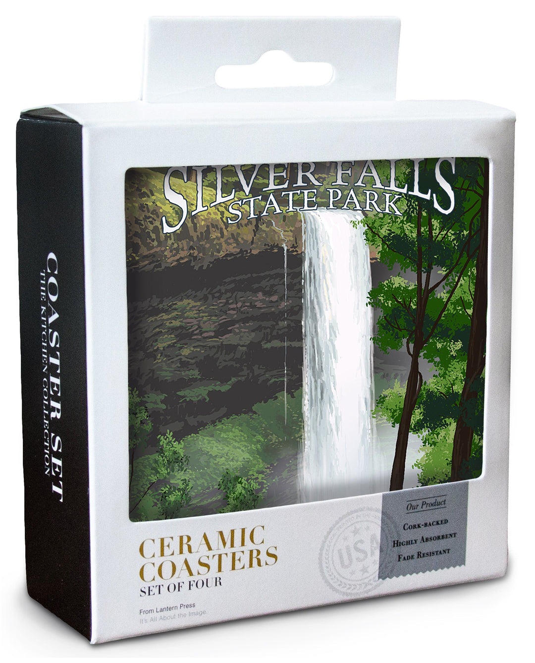 Silver Falls State Park, Oregon, South Falls, Lantern Press Artwork, Coaster Set Coasters Lantern Press 
