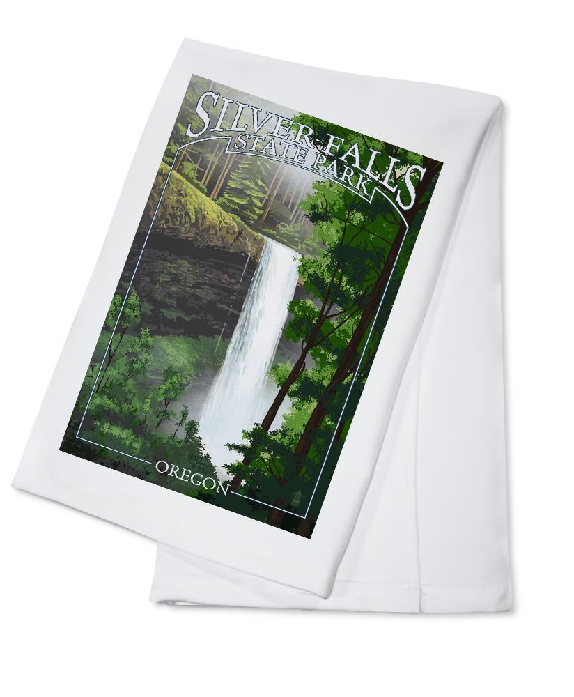Silver Falls State Park, Oregon, South Falls, Lantern Press Artwork, Towels and Aprons Kitchen Lantern Press Cotton Towel 