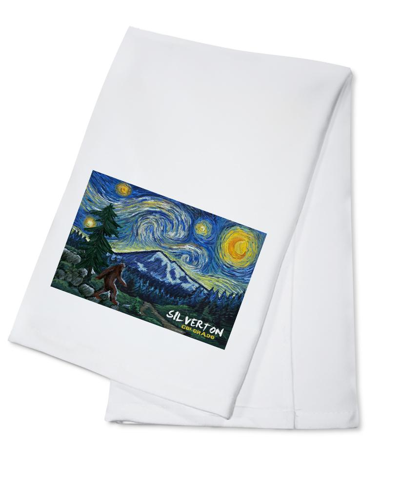 Silverton, Colorado, Bigfoot, Starry Night, Lantern Press Artwork, Towels and Aprons Kitchen Lantern Press Cotton Towel 