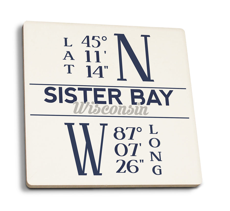 Sister Bay, Wisconsin, Latitude & Longitude, Lantern Press Artwork, Coaster Set Coasters Lantern Press 