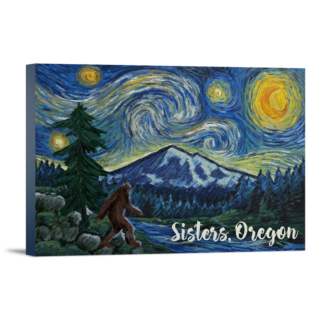 Sisters, Oregon, Bigfoot, Starry NIght, Lantern Press Artwork, Stretched Canvas Canvas Lantern Press 24x36 Stretched Canvas 