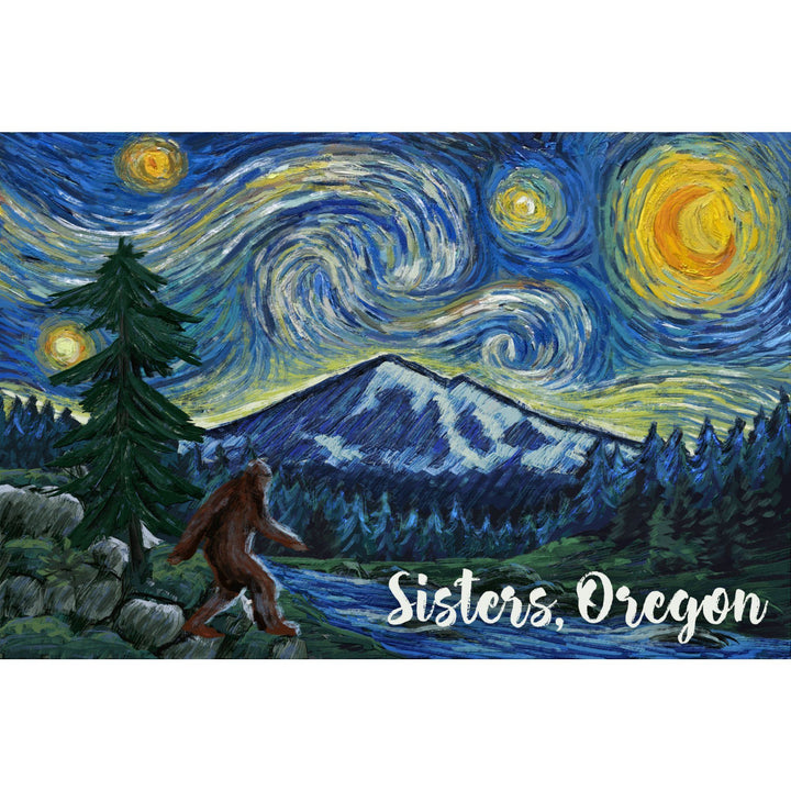 Sisters, Oregon, Bigfoot, Starry NIght, Lantern Press Artwork, Stretched Canvas Canvas Lantern Press 