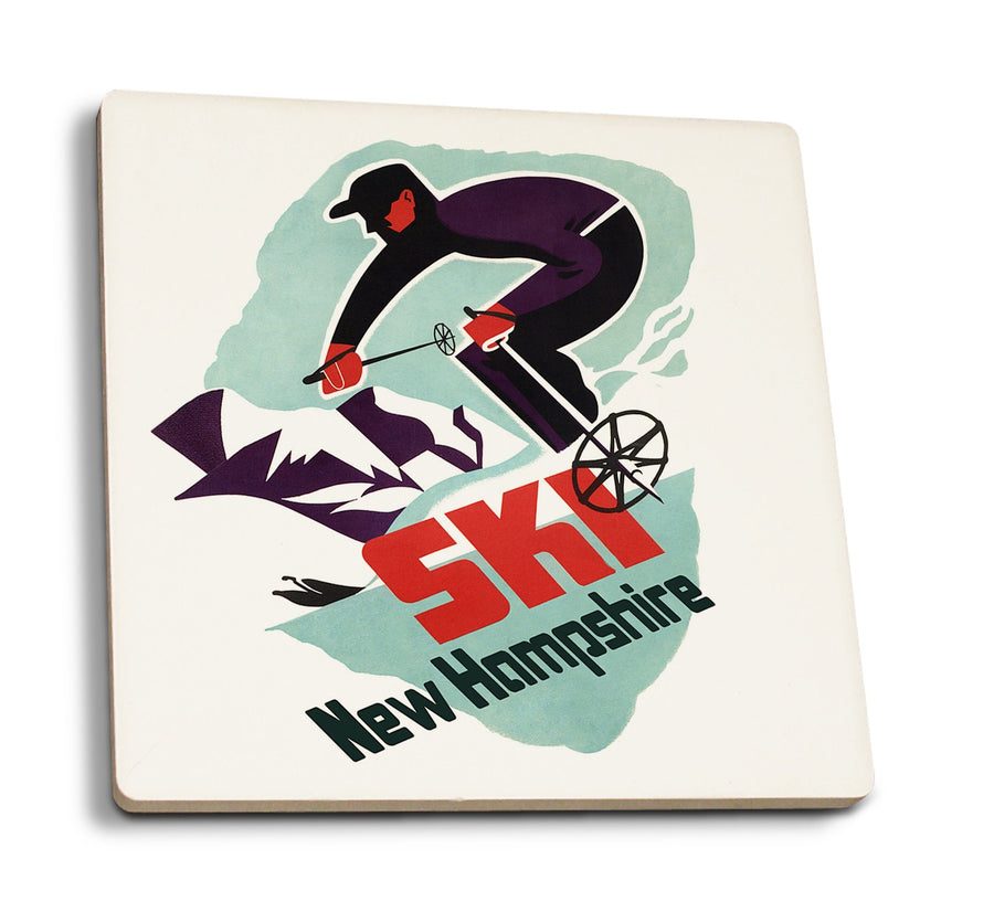 Ski New Hampshire, Retro Skier, Lantern Press Artwork, Coaster Set Coasters Lantern Press 