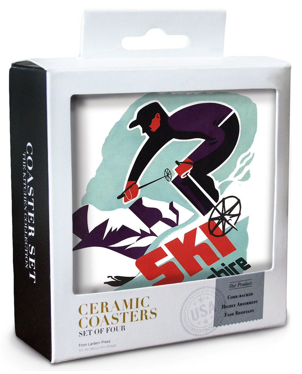 Ski New Hampshire, Retro Skier, Lantern Press Artwork, Coaster Set Coasters Lantern Press 