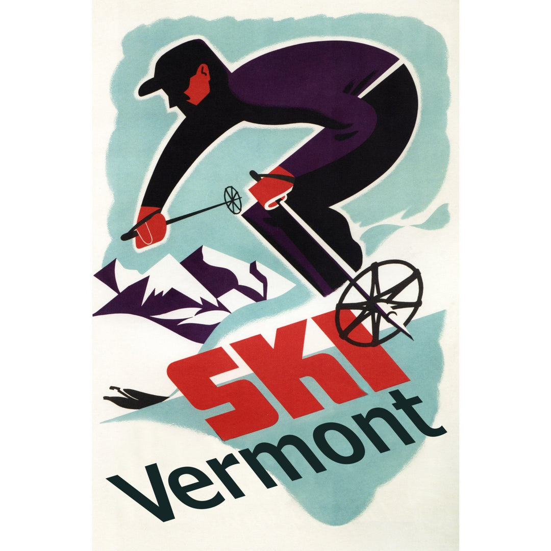 Ski Vermont, Retro Skier, Lantern Press Artwork, Stretched Canvas Canvas Lantern Press 