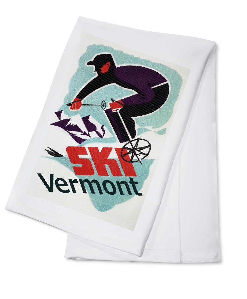 Ski Vermont, Retro Skier, Lantern Press Artwork, Towels and Aprons Kitchen Lantern Press Cotton Towel 