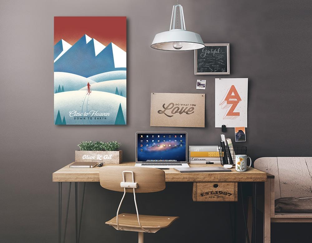 Skier In the Mountains, Litho, Lantern Press Artwork, Stretched Canvas Canvas Lantern Press 