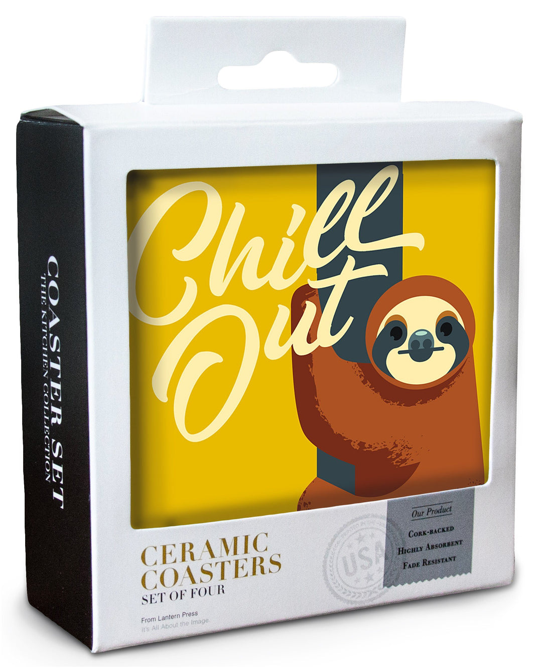 Sloth, Geometric, Chill Out, Lantern Press Artwork, Coaster Set Coasters Lantern Press 