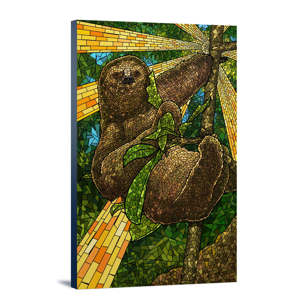 Sloth, Mosaic, Lantern Press Artwork, Stretched Canvas Canvas Lantern Press 16x24 Stretched Canvas 