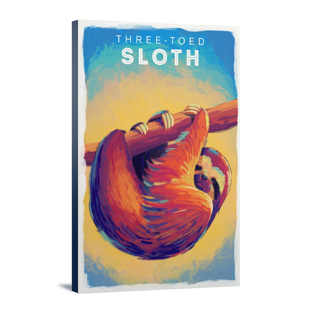 Sloth, Vivid Series, Lantern Press Artwork, Stretched Canvas Canvas Lantern Press 12x18 Stretched Canvas 