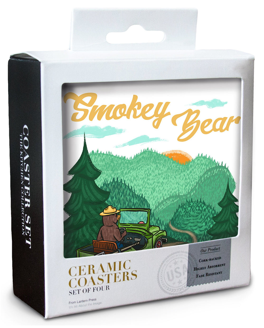 Smokey Bear Driving, Lantern Press Artwork, Coaster Set Coasters Lantern Press 